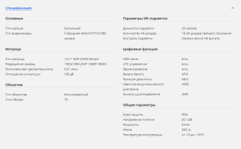 Спецификация CMD HD720-D2.8-IR спецификация